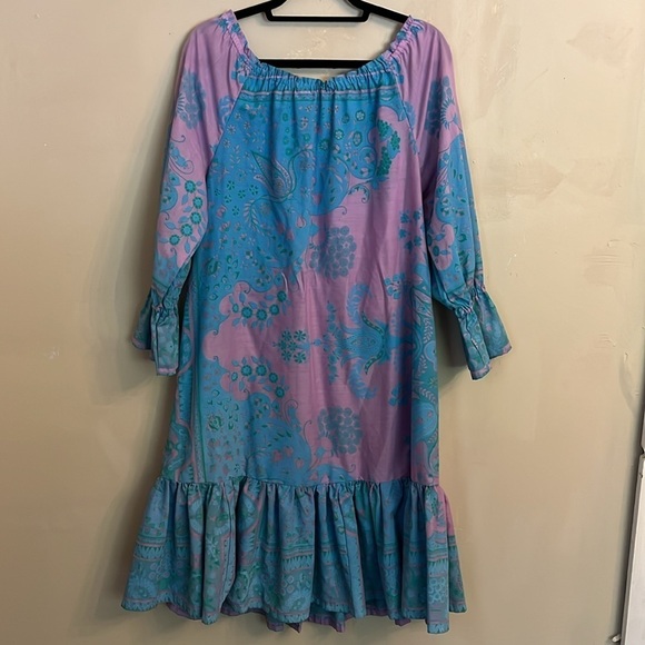 Hungry Palette Silk Screen Print Dress 70s Peasant Paisley Floral Dress Size S - Picture 9 of 16